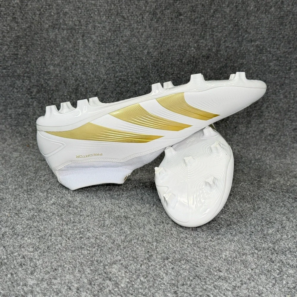 Adidas Predator League FG Soccer Cleats Men's 13.5 White Gold Laceless Athletic